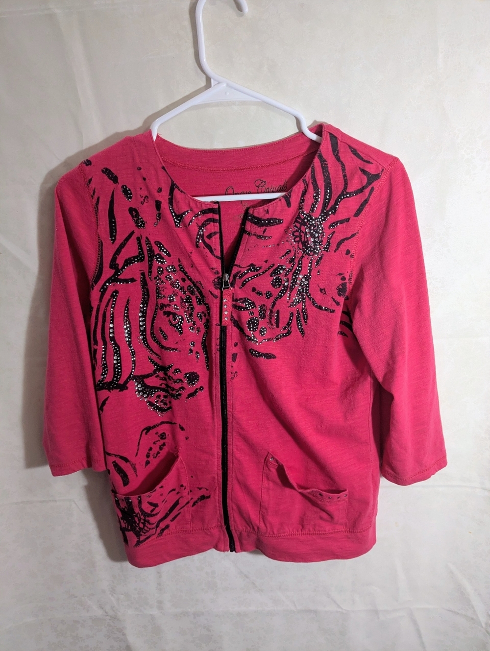 Y2K Hot Pink Zip Up W Black Zebra Stripes